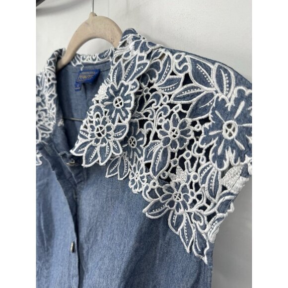 Pendleton Chambray Embroidered Shirt Mini Dress Women 12 Blue Ethereal Western - Picture 6 of 9